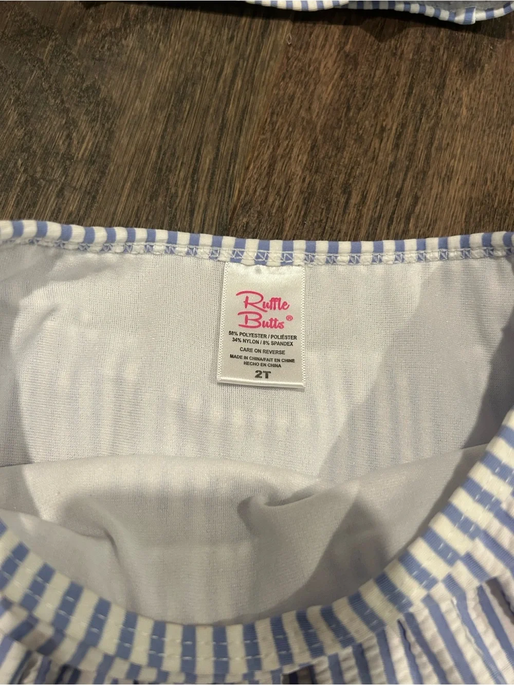 Ruffle Butts Blue & Pink Striped Two-Piece Swim Set with Bow Size 2T